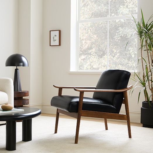 Mid Century Leather Show Wood Chair West Elm