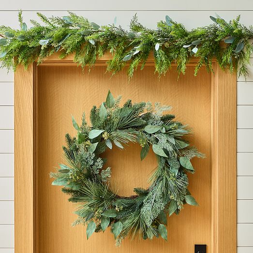 Pre Lit Faux Mixed Seeded Eucalyptus Wreath Garland West Elm