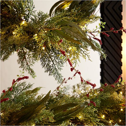 Pre Lit Faux Mixed Pine Pepperberry Wreath Garland West Elm