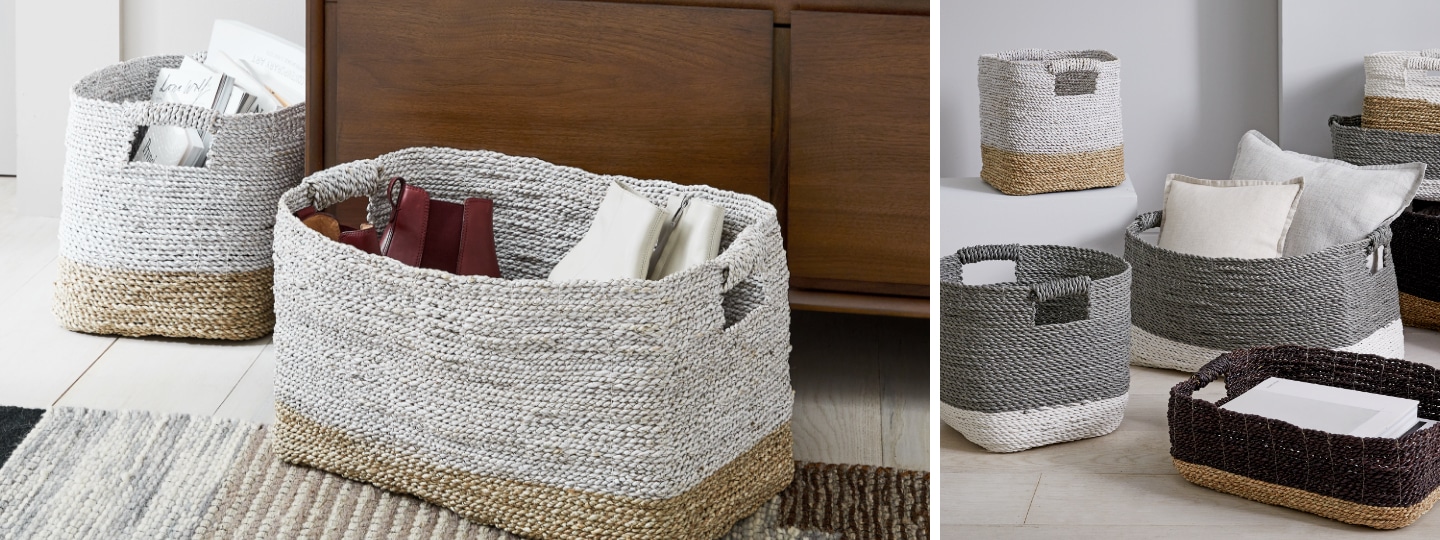 two-toned woven baskets