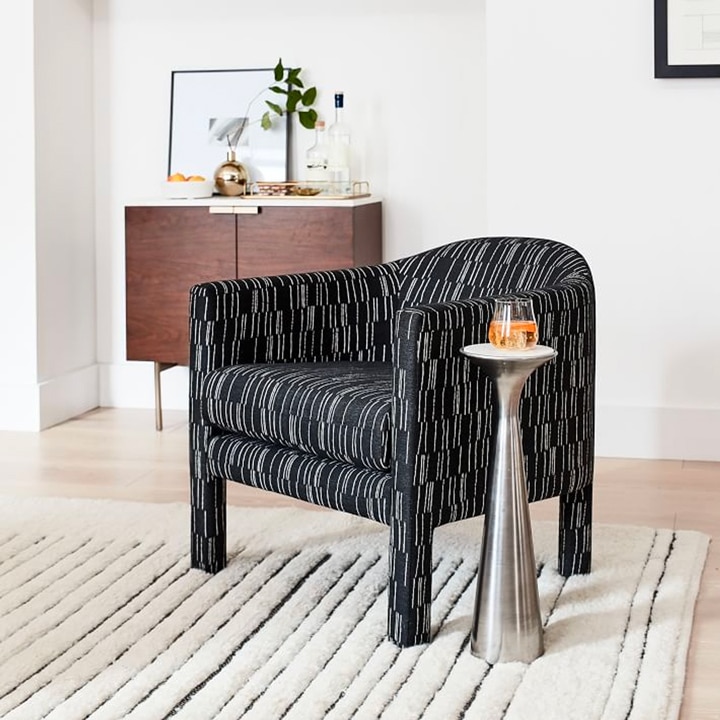 Black modern chair with white line pattern