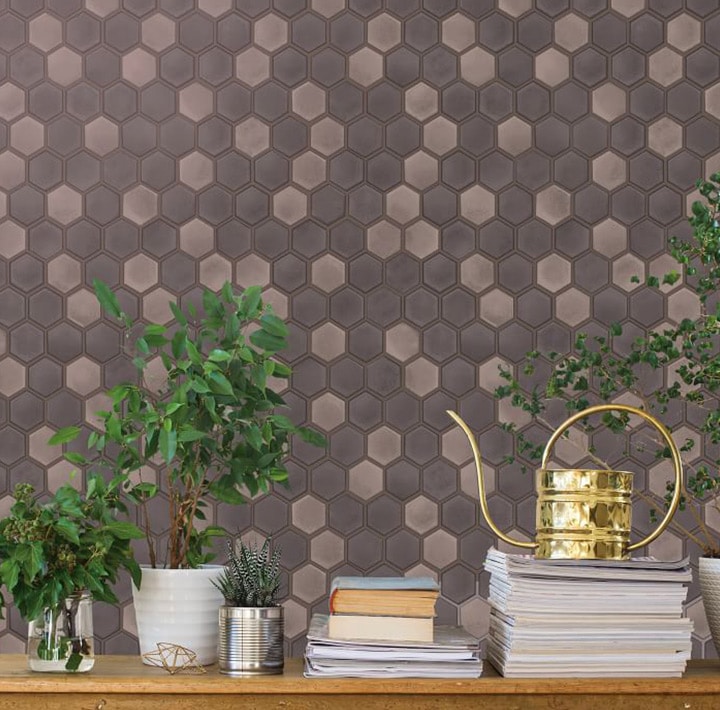 Hexagon wallpaper with shelf