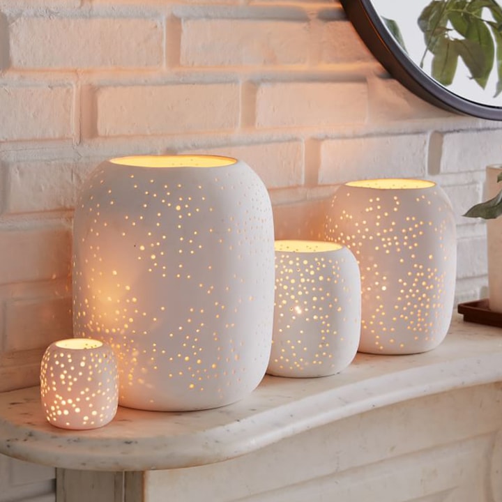 White candle holders. 