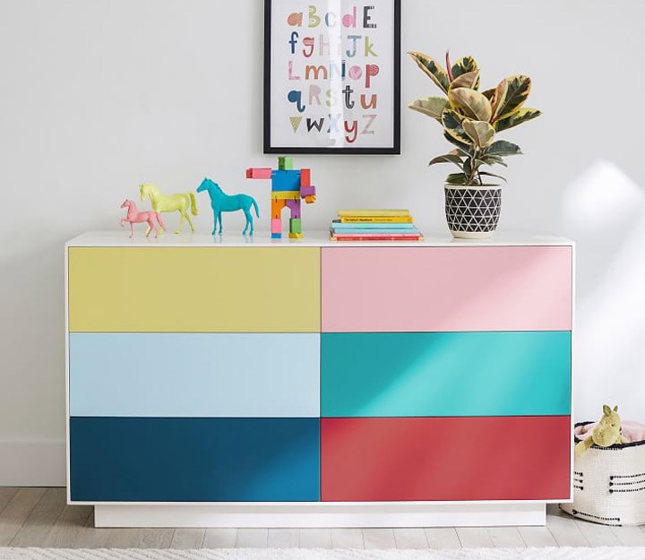 Colorful chest of drawers and toys