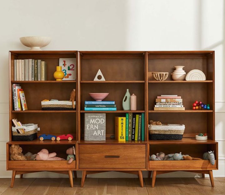Mid-century storage hutch with books and accessories