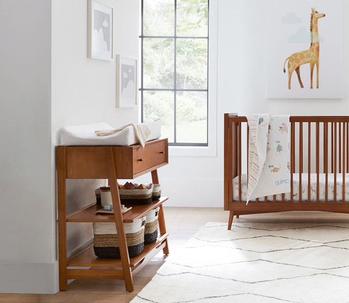 Wooden changing table and crib