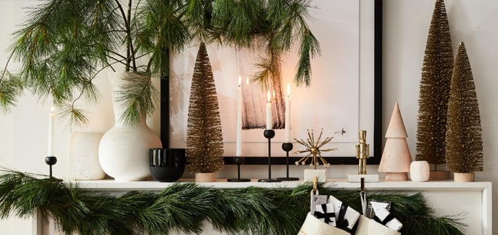 modern christmas decor on mantel