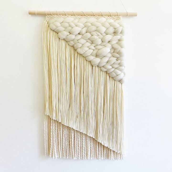 white ivory yarn wall hanging