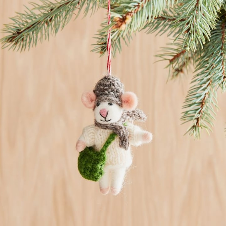 felted mouse in winter clothing christmas ornament
