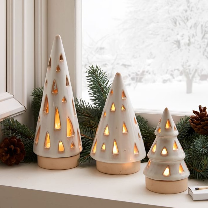 natural white ceramic christmas tree candle holders