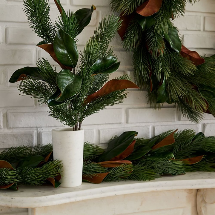 faux pine decorations.