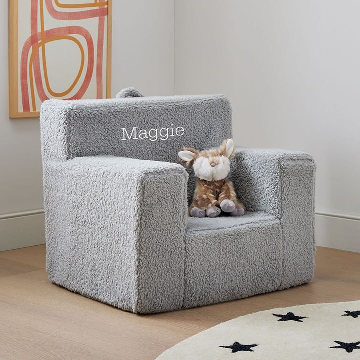 Stuffed animal on a personalized mini couch