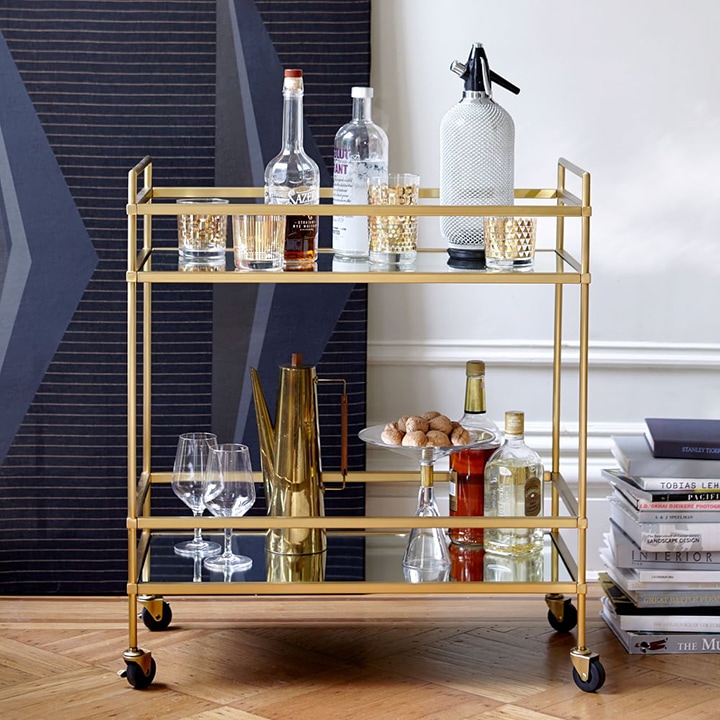 deco gold tiered bar cart