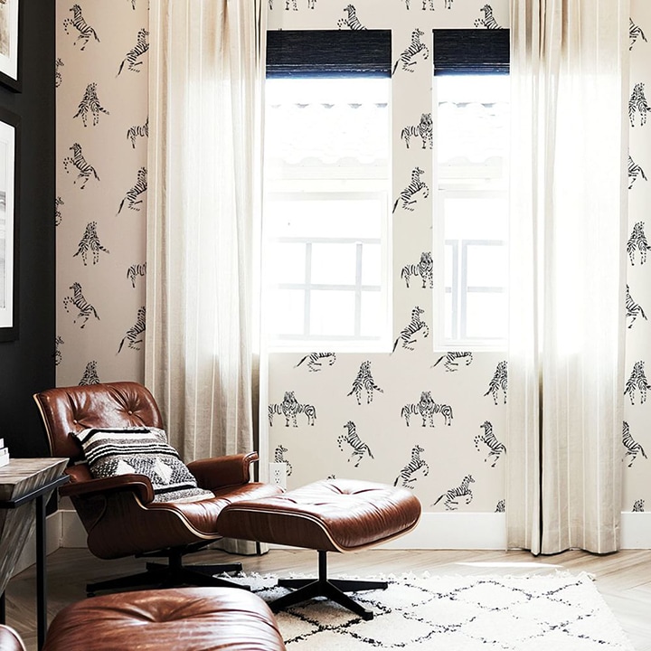 zebra wallpaper leather chair