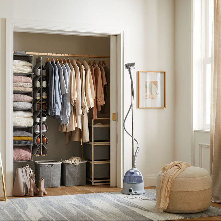 Walk in closet in spare bedroom.