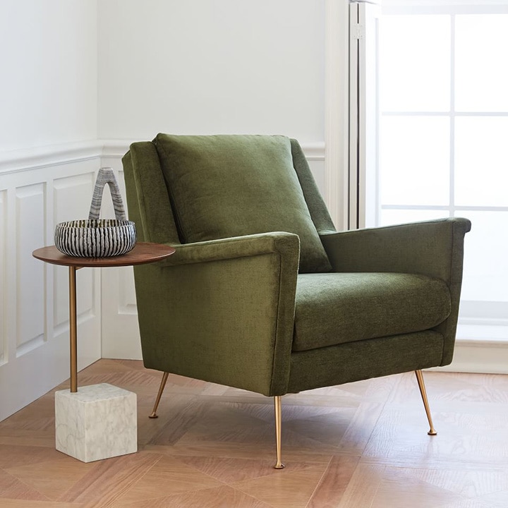 Olive green accent chair. 