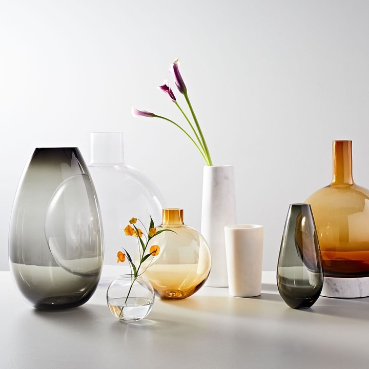 Flower vases in various shapes and sizes.