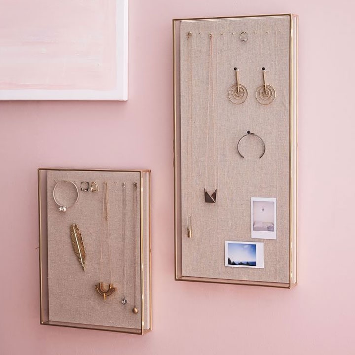 Brass shadow box jewelry organizers.