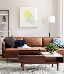Leather sofa with clearance fabric accent chairs