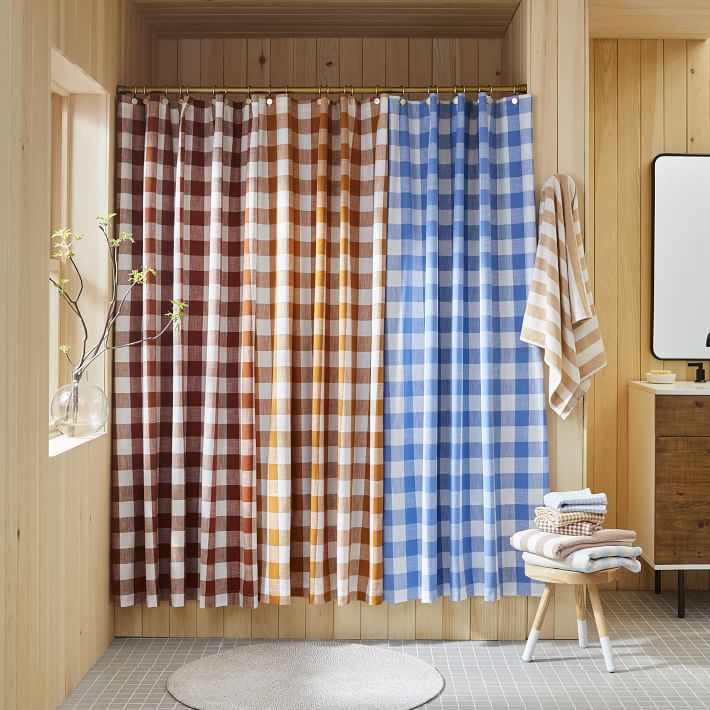 Farmhouse Shower Curtains, Blue Buffalo Check Shower Curtain, Plaid Bath  Mat, Gingham Bath Towel, Beach Towel, or Country Hand Towels Set. 