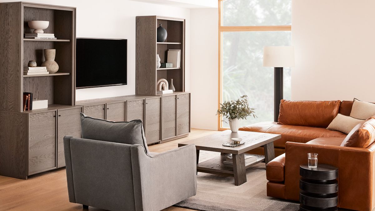 Artisan Theater Sectional Sofa with Brown Leather