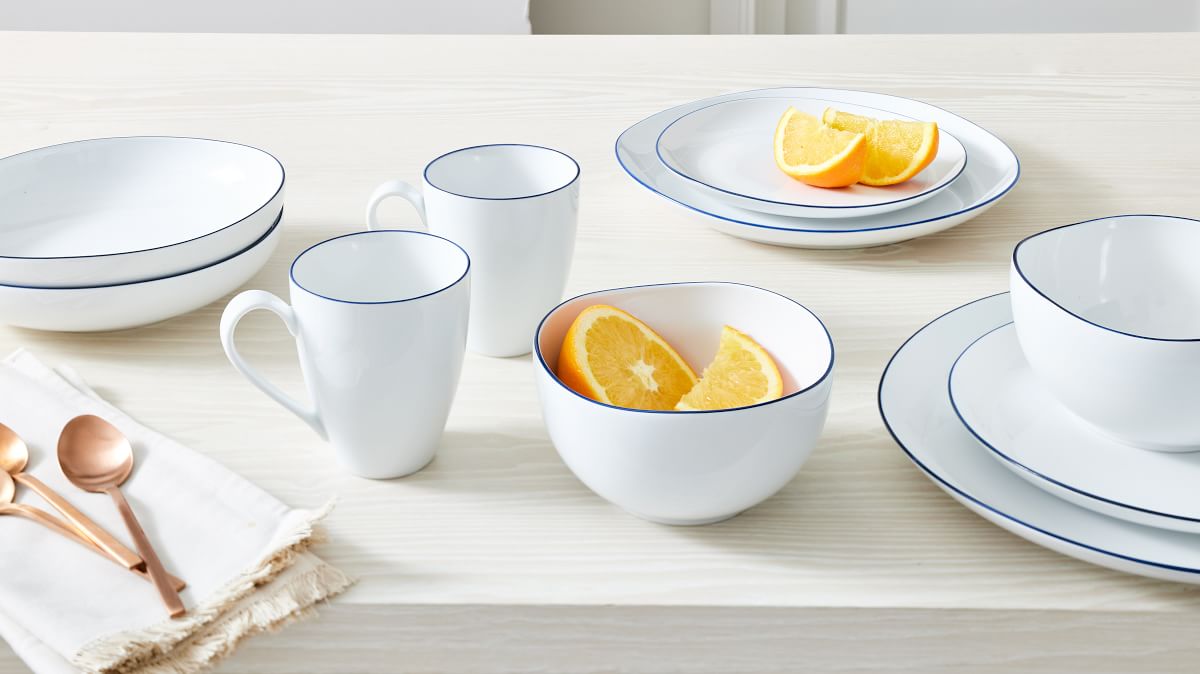 Organic Blue Rimmed Porcelain Dinnerware Set of 20 West Elm