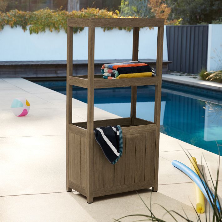 Patio towel storage outlet