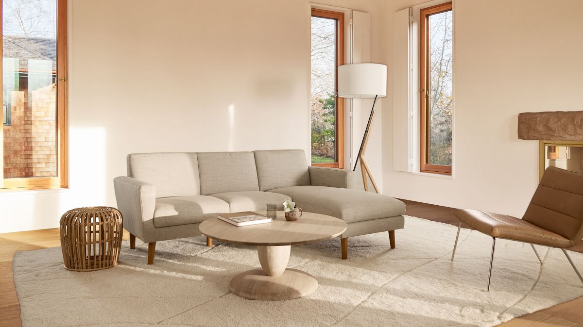 Oliver 79 Right 2 Piece Chaise Sectional Twill White Dove Walnut West Elm