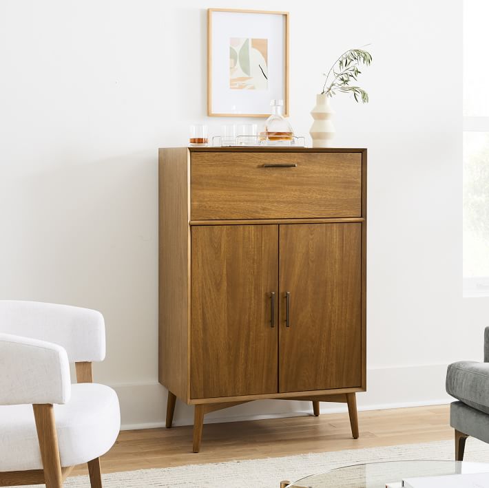 Mid Century Tall Bar Cabinet Acorn Finish West Elm