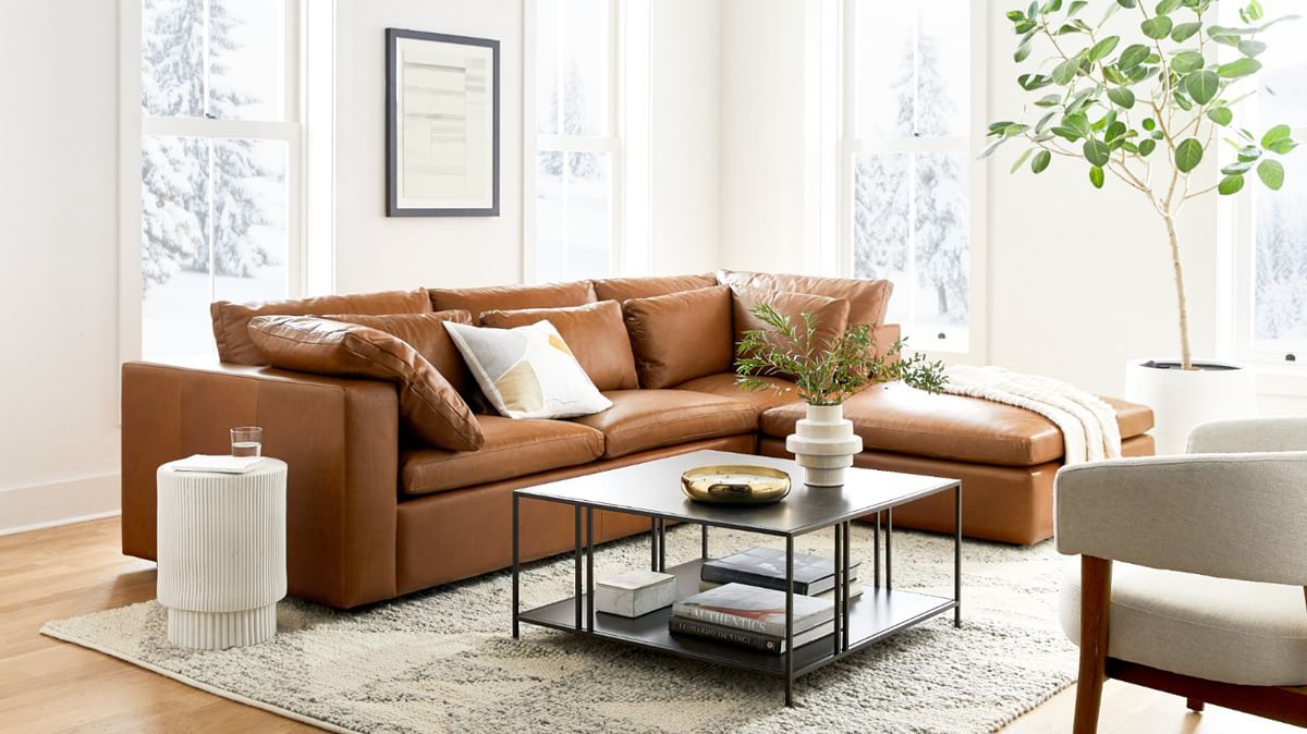 Harmony Modular 121 Right Multi Seat 3 Piece Ottoman Sectional Standard Depth Sierra Leather White Snow West Elm