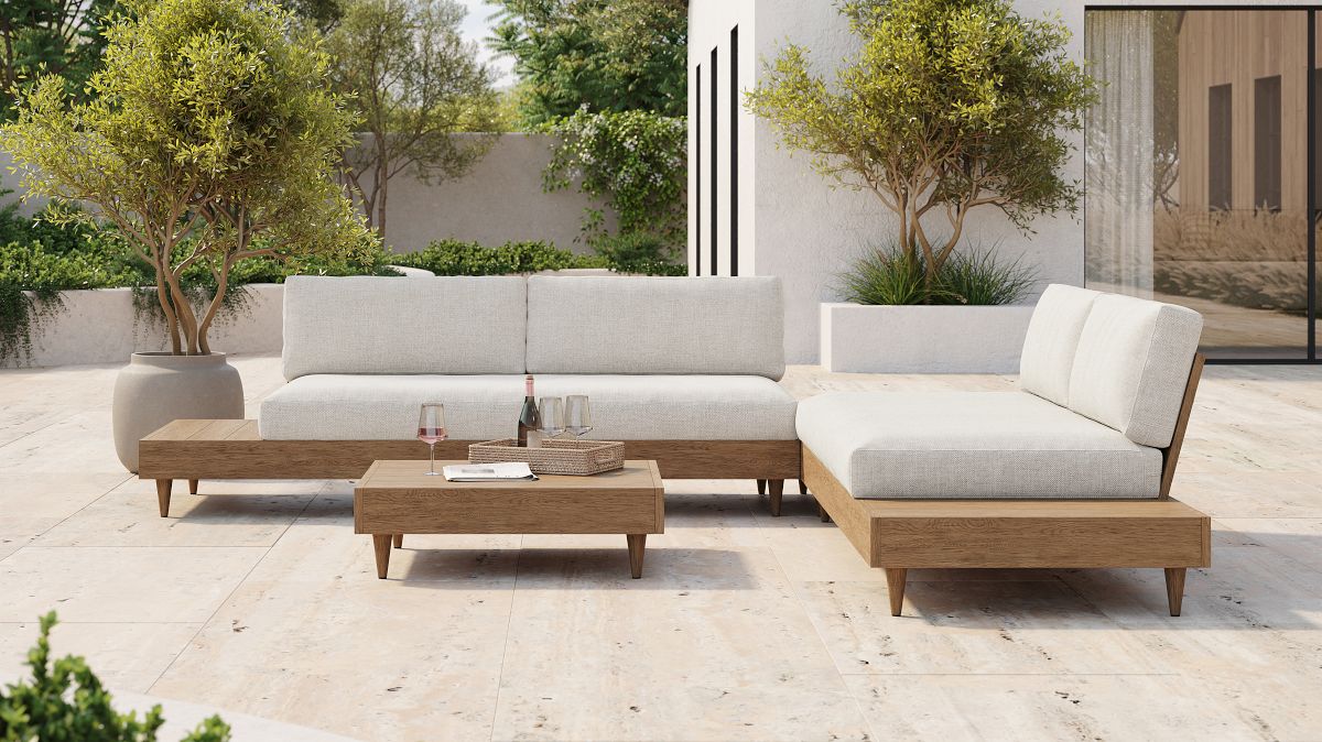 Portside Low Outdoor 3-Piece L-Shaped Sectional w/ Corner Coffee
