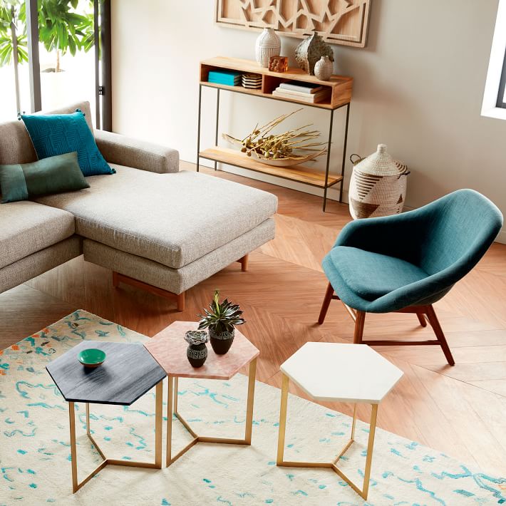 Hex Side Table - Antique Brass & Marble Elegance | West Elm
