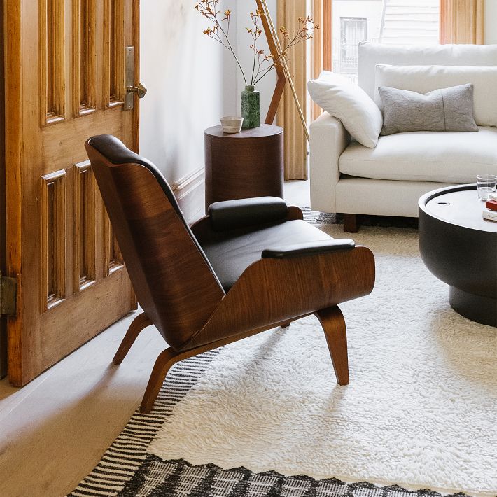 Paulo Bent Ply Leather Chair, Black | West Elm