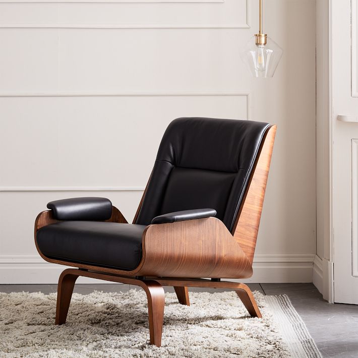 Paulo Bent Ply Leather Chair, Black | West Elm
