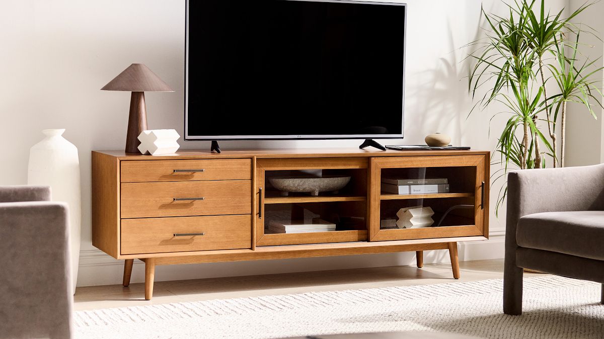Mid-Century Glass Media Console - Elegant Design | West Elm