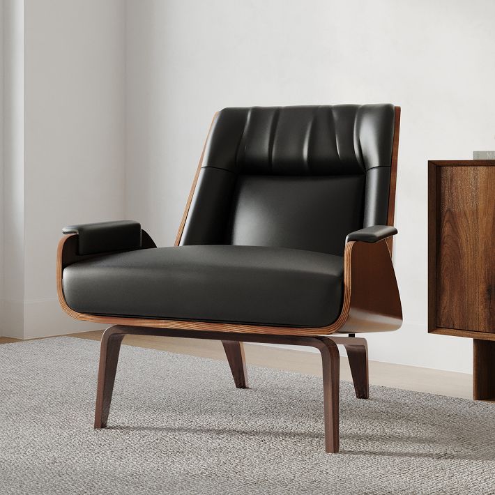 Paulo Bent Ply Leather Chair, Black | West Elm