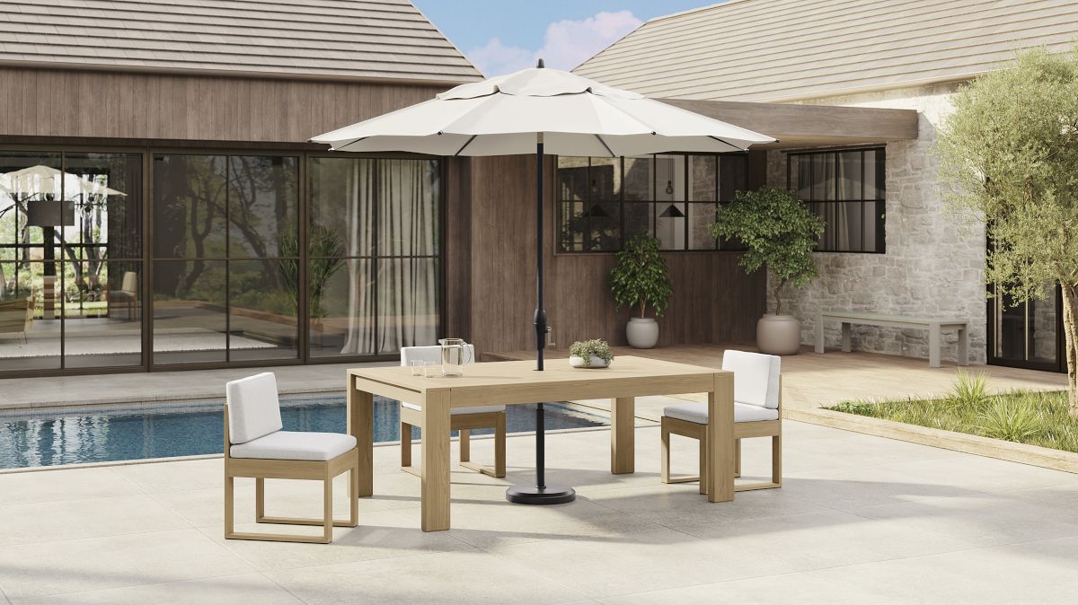canvas market patio umbrella 9 ft 9' Umbrella, friendly crank open and auto tilt system assures convenient shade all day Market Patio Umbrella | Wind