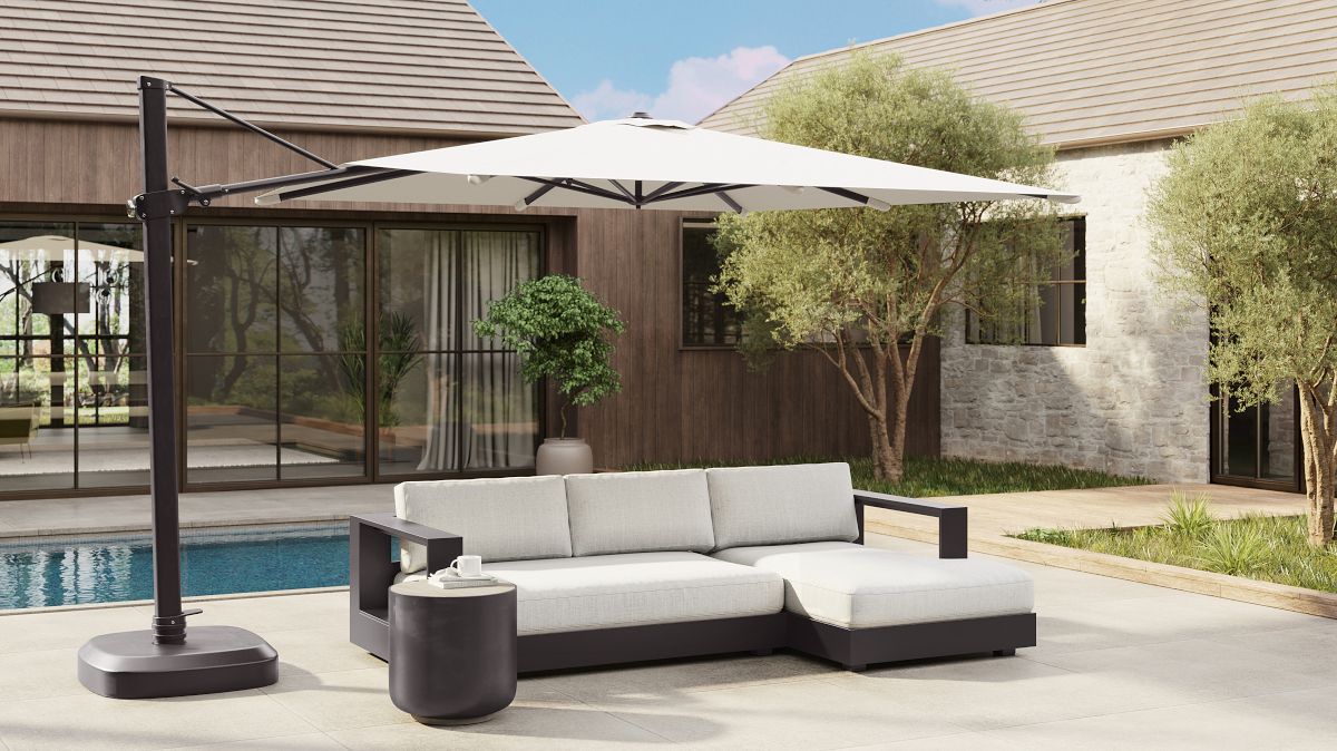 10ft square patio umbrella 10' x 10' Saville SYMMETRICAL OUTDOOR PROTECTIONMaximize your outdoor space with 100 sq 10ft x 10ft Square Market