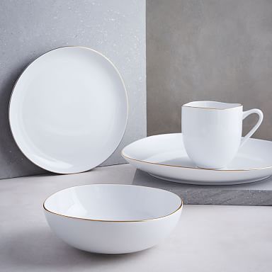 Organic Shaped Porcelain Dinnerware Set - Metallic Rimmed