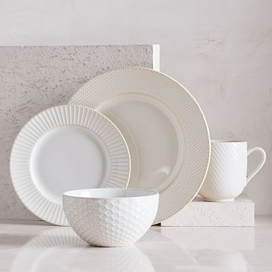 White Textured Stoneware Dinnerware (Set of 16)