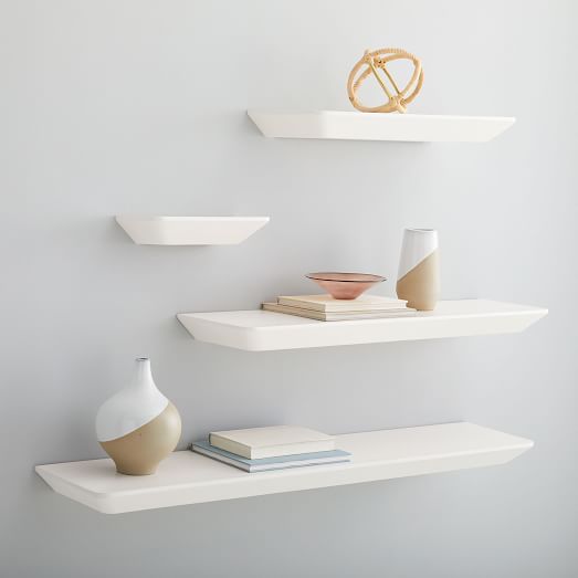 white floating shelves
