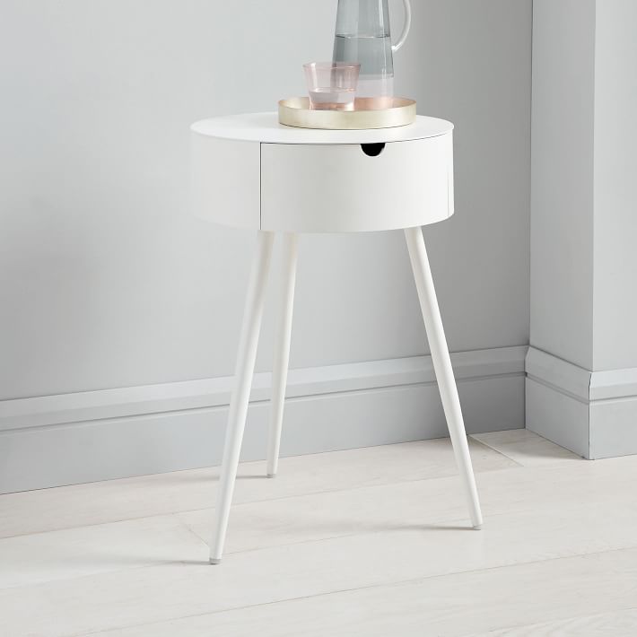 round white end table with a drawer