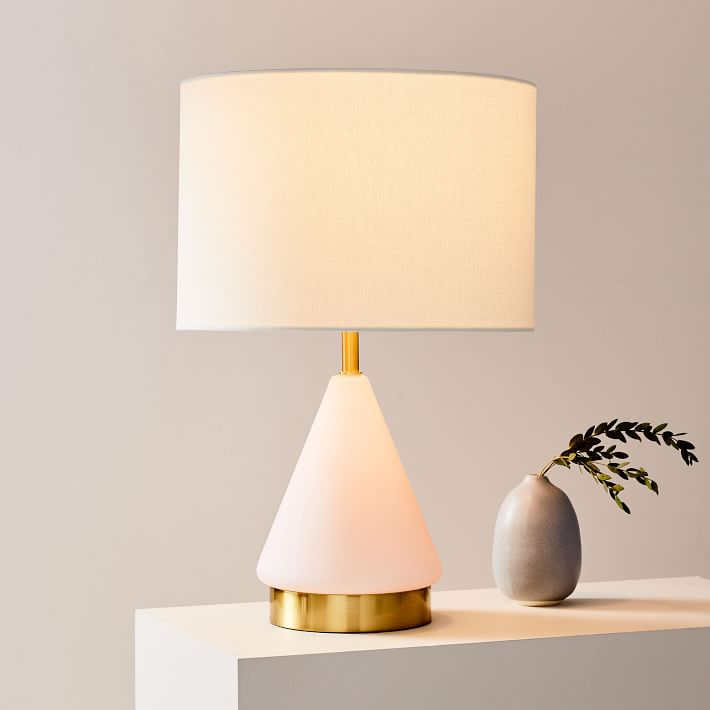 Metalized Glass Table Lamp + USB, Small, Blush, Antique Brass, Individual
