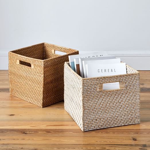 basket weave storage boxes