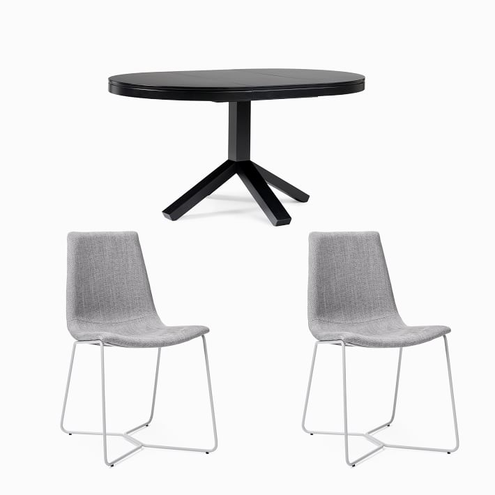 Poppy Expandable Dining Table 2 Slope Upholstered Dining Chairs Set