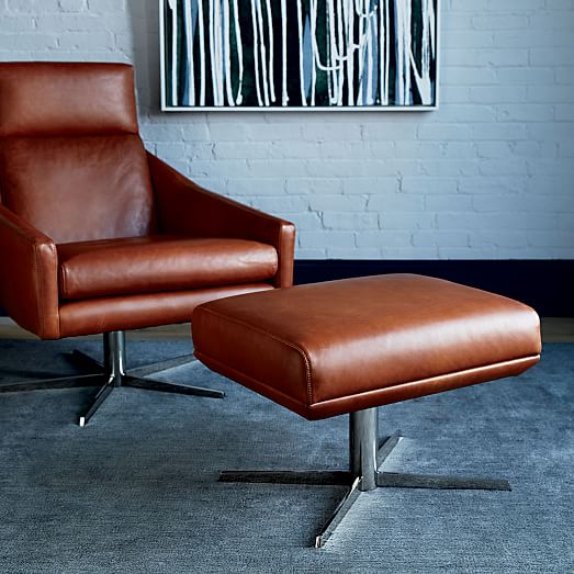 Austin Leather Swivel Armchair Ottoman Set