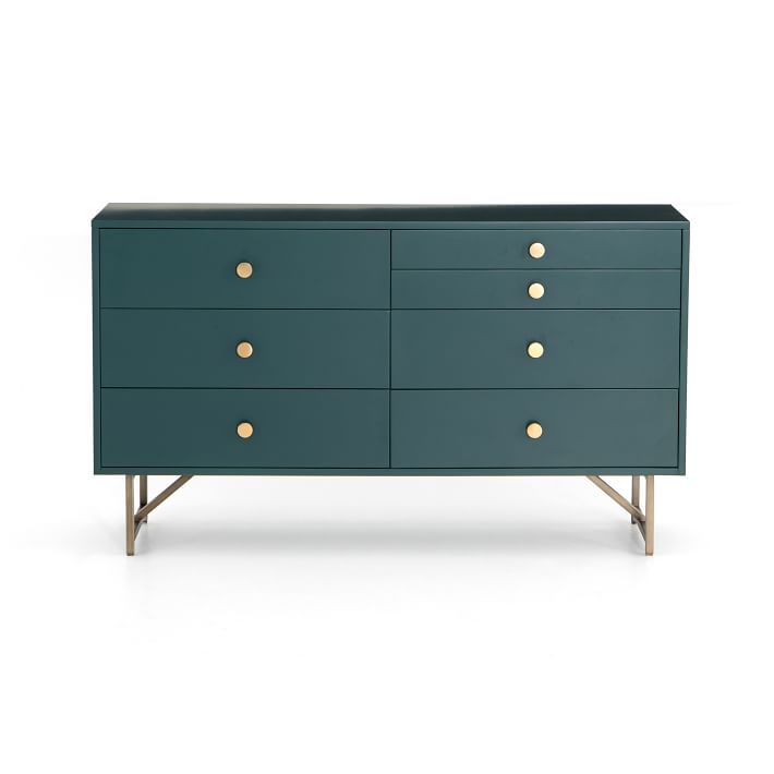 Juniper Green & Brass 7-Drawer Dresser