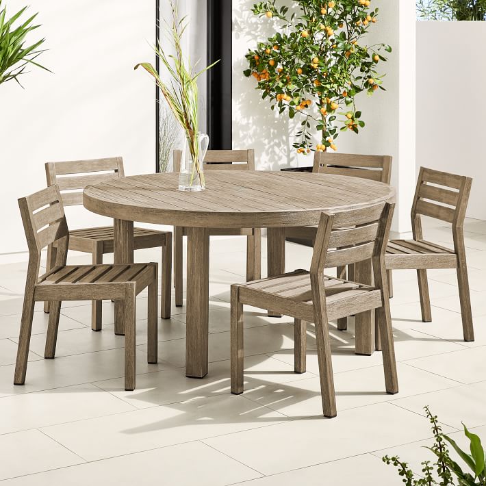 Portside Outdoor 60 Round Dining Table 6 Solid Wood Chairs Set