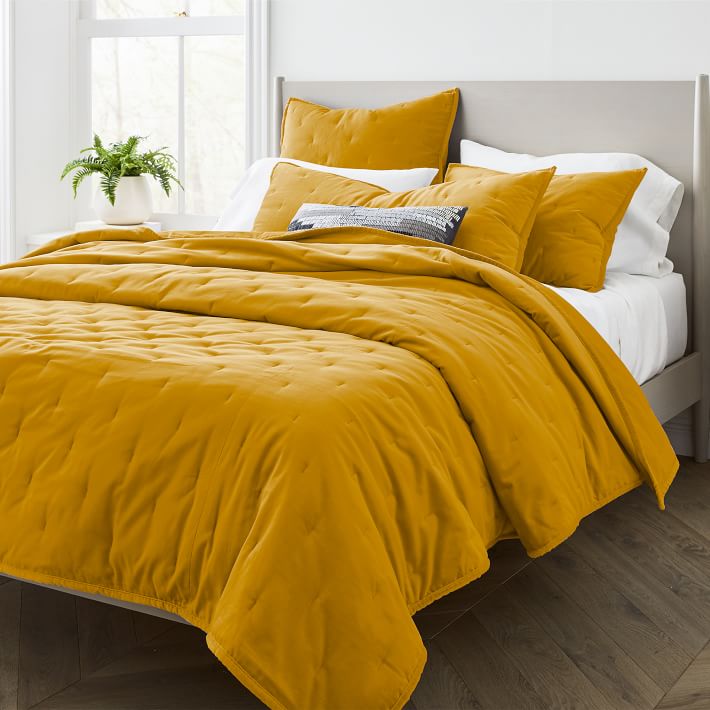 Cotton Velvet Tack Stitch Quilt & Shams Dark Horseradish West Elm