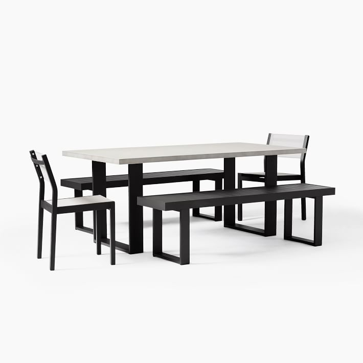 Concrete Outdoor 72 Dining Table 2 Portside Benches 2 Portside Aluminum Textilene Chai